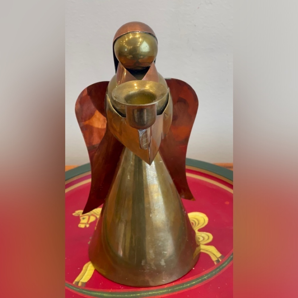 Vintage Copper And Brass Angel Candle Holder | Tabletop Candle Holder Angel |